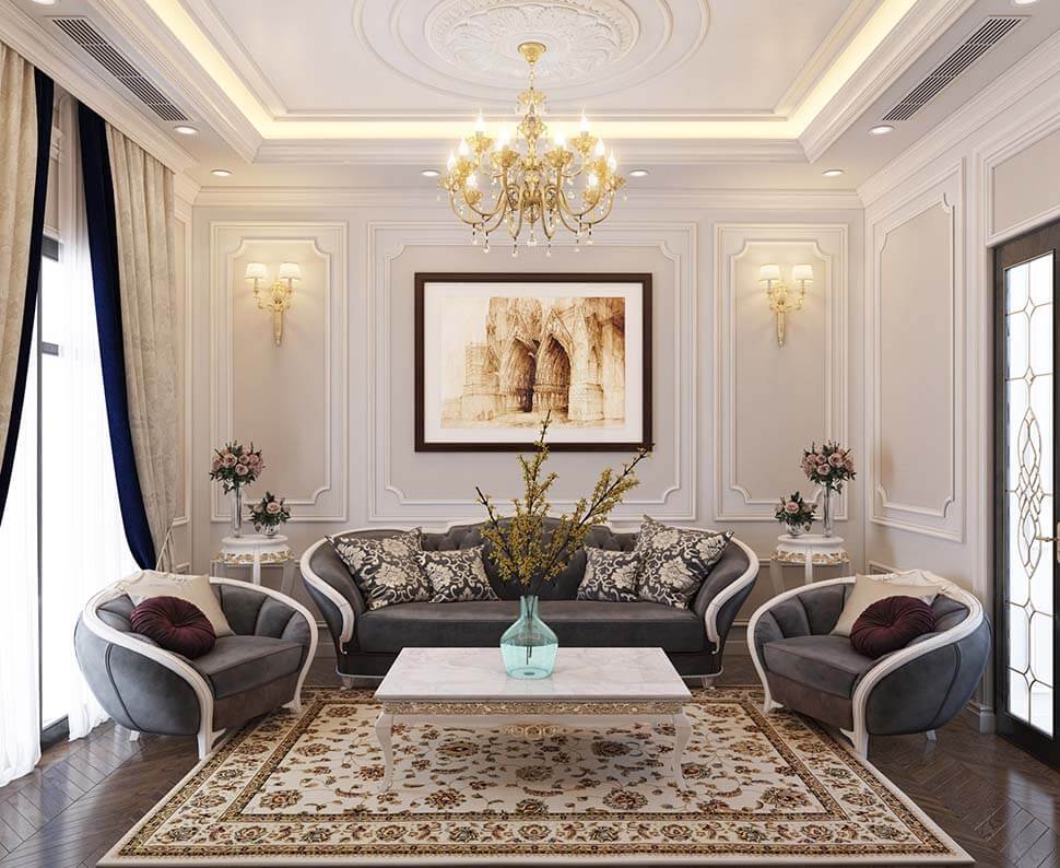 Học cách thiết kế nội thất phòng khách tân cổ điển đẹp đậm chất hoàng gia