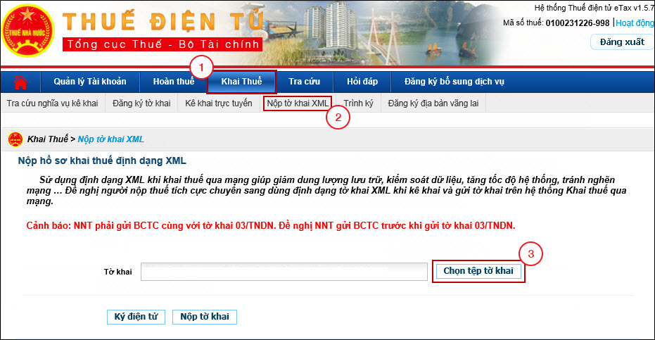 Bài ET1: Hướng dẫn Nộp tờ khai Thuế trên hệ thống Thuế điện tử - ETAX tại địa chỉ http://thuedientu.gdt.gov.vn
