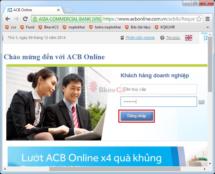 Hướng dẫn sử dụng Chữ ký số Bkav CA vào dịch vụ Internet Banking của Ngân hàng ACB