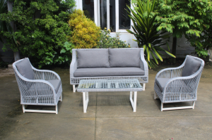 Modern White Grey Woven Rope Loveseat set