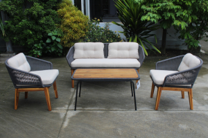 Black Woven Rope Outdoor Loveseat Set with Wood Frame