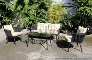 Outdoor Steel Frame Garden 4 Seater Rope Sofa Set