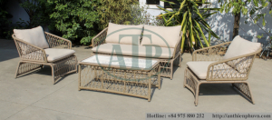 Beige Woven Rope Outdoor Loveseat Set