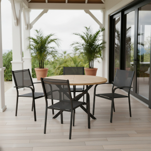 Extendable Outdoor Round Dining Set – Modern Design for Patio Living