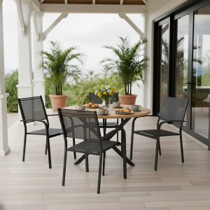 Extendable Outdoor Round Dining Set – Modern Design for Patio Living