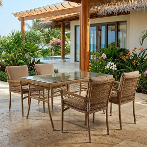 outdoor banquet dining furniture set ratan wicker dinner table set 4 chairs