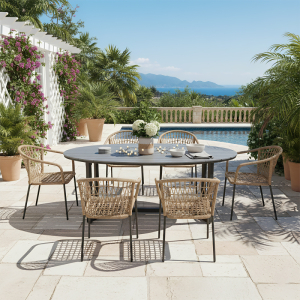 Resort Style Outdoor Dining Set – Premium Rope Weaving Chairs