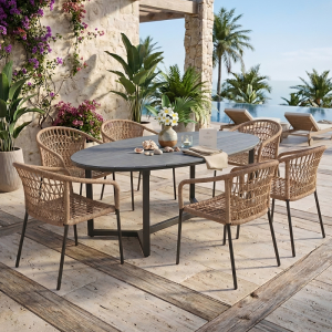 Resort Style Outdoor Dining Set – Premium Rope Weaving Chairs