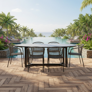 Resort Style Outdoor Dining Set – Premium Rope Weaving Chairs