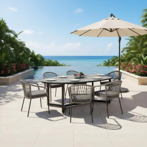 Resort Style Outdoor Dining Set – Premium Rope Weaving Chairs