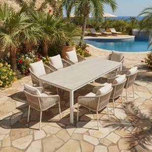 Premium Garden Dining Set with Ceramic Table – Perfect for Luxury Outdoor Spaces