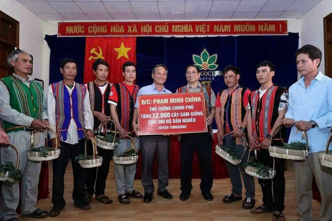 Thủ tướng Chính phủ Phạm Minh Chính trao tặng 12.000 cây sâm giống Ngọc Linh cho 300 hộ nghèo huyện Tu Mơ Rông, tỉnh Kon Tum
