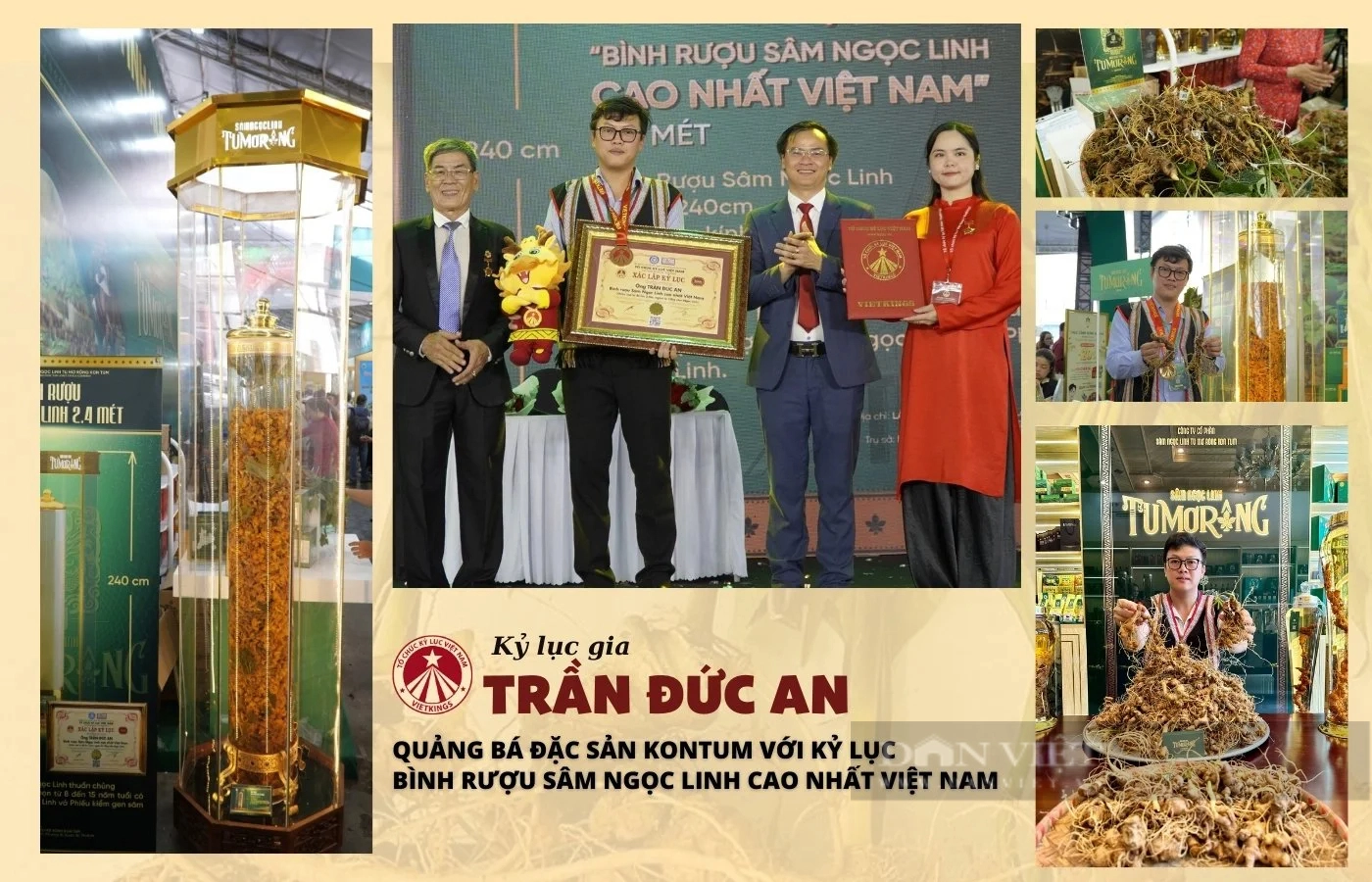 Bình rượu cao 2,4m, ngâm 10kg sâm Ngọc Linh được công nhận kỷ lục Việt Nam