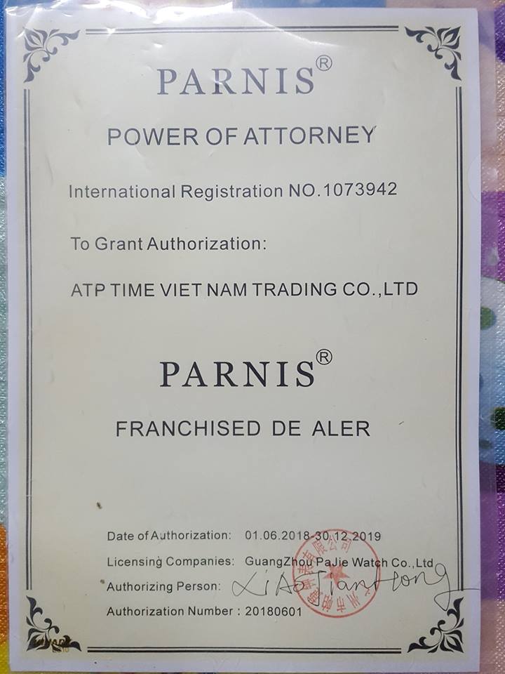 Chứng nhận bảo hộ thương hiệu Parnis tại việt Nam