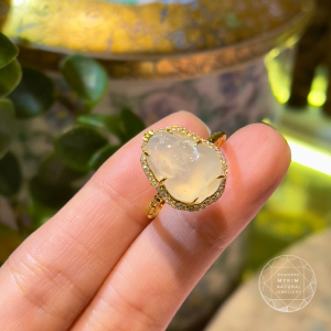 Nhẫn Tỳ Hưu Băng Ngọc Phỉ Thúy - Jadeite - Vàng 14k đính Kim cương Moissanite