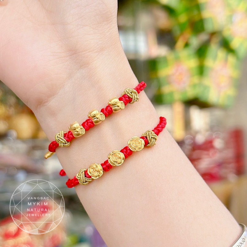 Dây Tết Chỉ Đỏ - Charm Mèo Thần Tài Vàng 24k