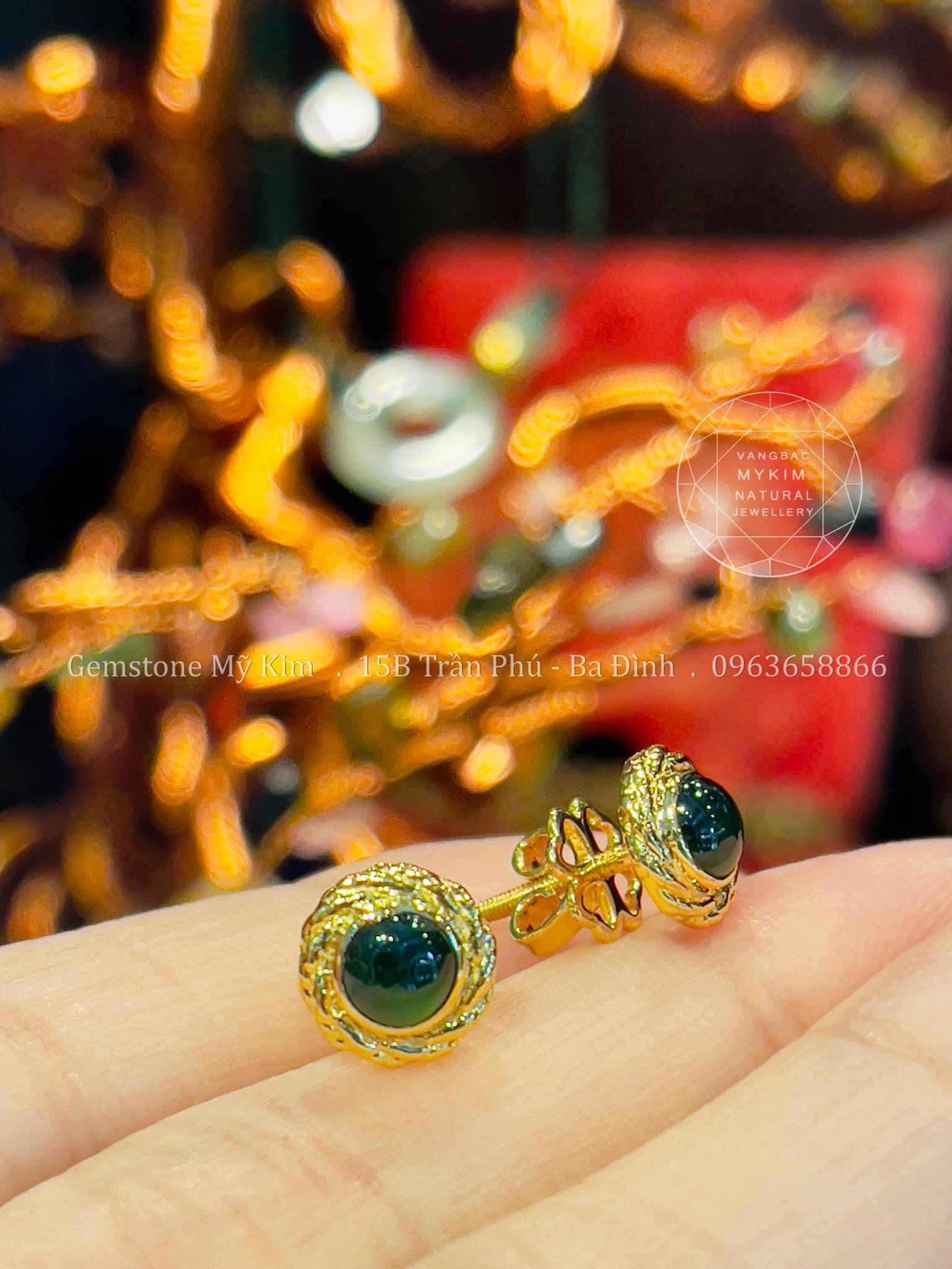 Bông Tai đính Ngọc Phỉ Thúy - Jadeite Đế Vương - Vàng 18k