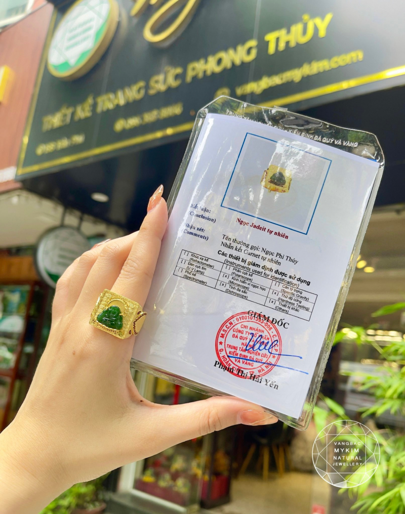 Nhẫn Phật Di Lặc Ngọc Phỉ Thúy - Jadeite Vip đính Granat - Vàng 14k