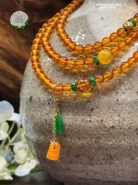 Chuỗi Vòng Hổ Phách - Amber mix Ngọc Jadeite - Vàng 10k &14k