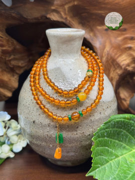 Chuỗi Vòng Hổ Phách - Amber mix Ngọc Jadeite - Vàng 10k &14k