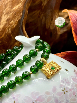 Set vòng Đá Diopside Vip - Charm Túi Ngọc Vàng