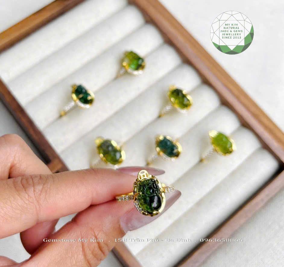 Nhẫn Tỳ Hưu Thiên Lộc đá Tourmaline Vàng 10k - 14k