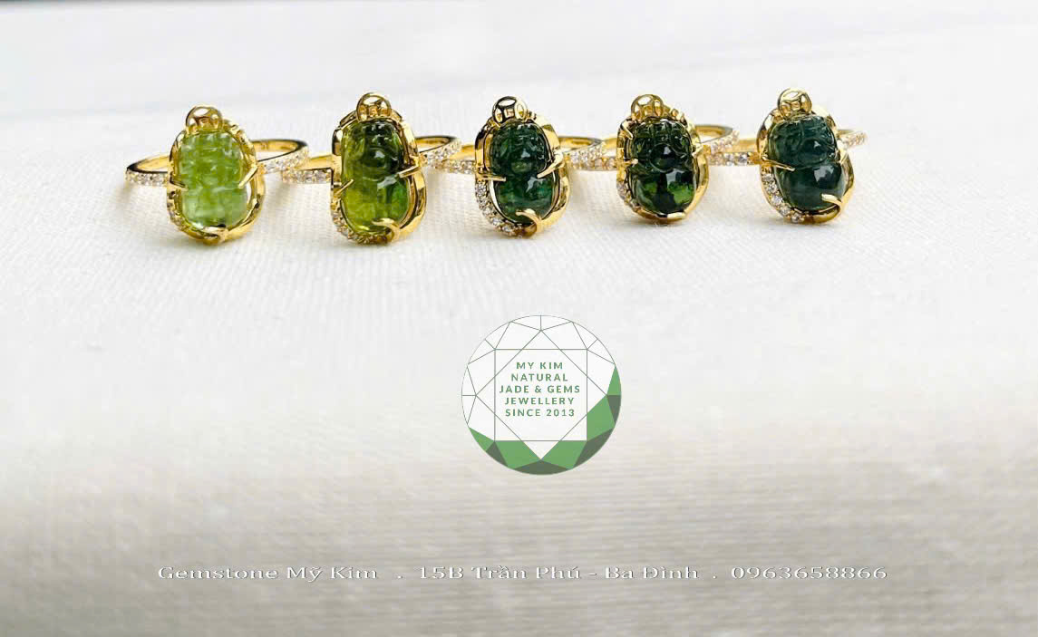 Nhẫn Tỳ Hưu Thiên Lộc đá Tourmaline Vàng 10k - 14k