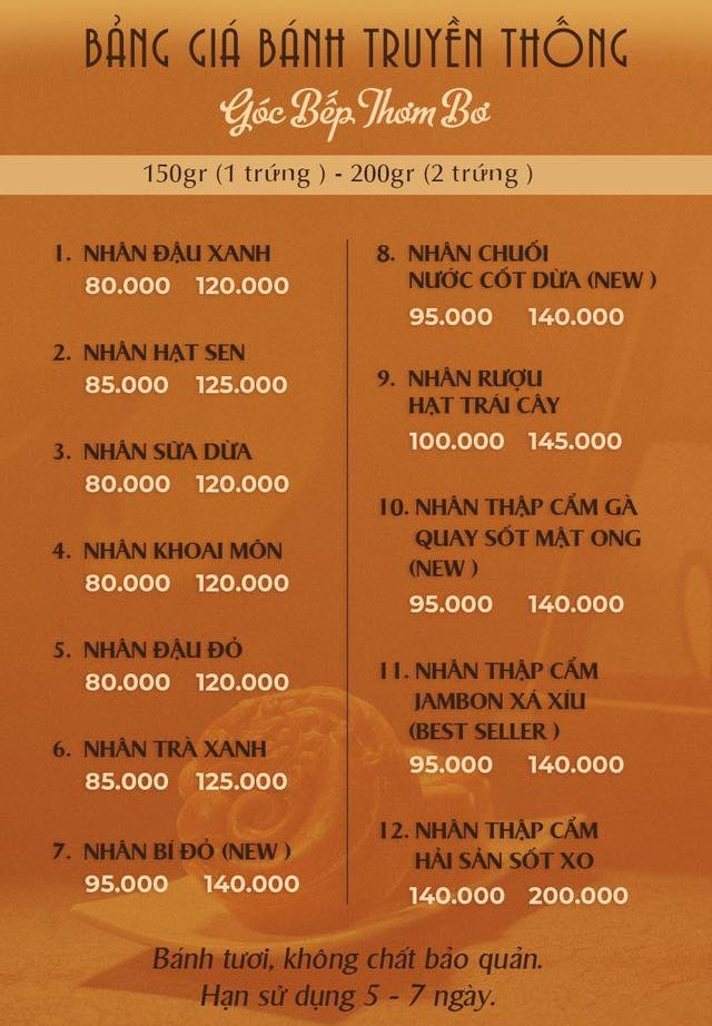 Menu bánh trung thu