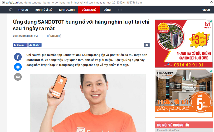 Cafebiz đưa tin sự kiện ứng dụng SANDOTOT bùng nổ với hàng nghìn lượt tải chỉ sau 1 ngày ra mắt