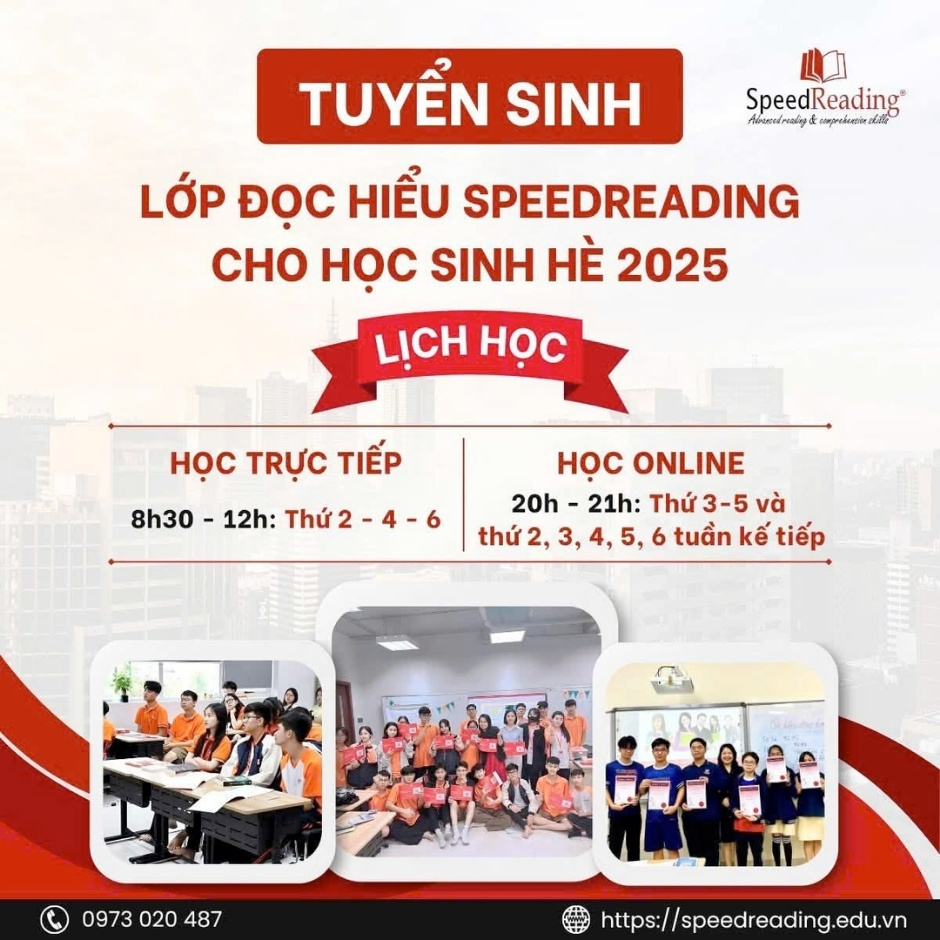 Thông Báo Tuyển Sinh Khóa Học Đọc Hiểu - SPEEDREADING (SR7) Bản Quyền Hoa Kỳ – Dành Cho Học Sinh